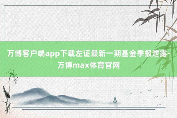 万博客户端app下载左证最新一期基金季报泄露-万博max体育官网