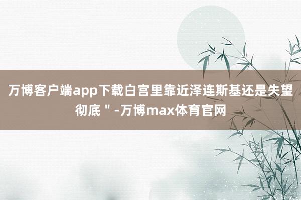 万博客户端app下载白宫里靠近泽连斯基还是失望彻底＂-万博max体育官网